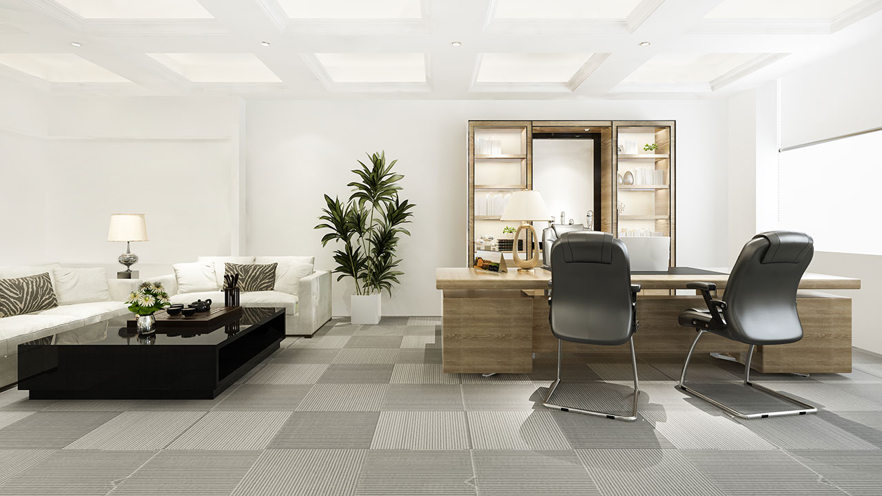 Modern home office with stylish dollar store decor like organizers, wall art, and plants