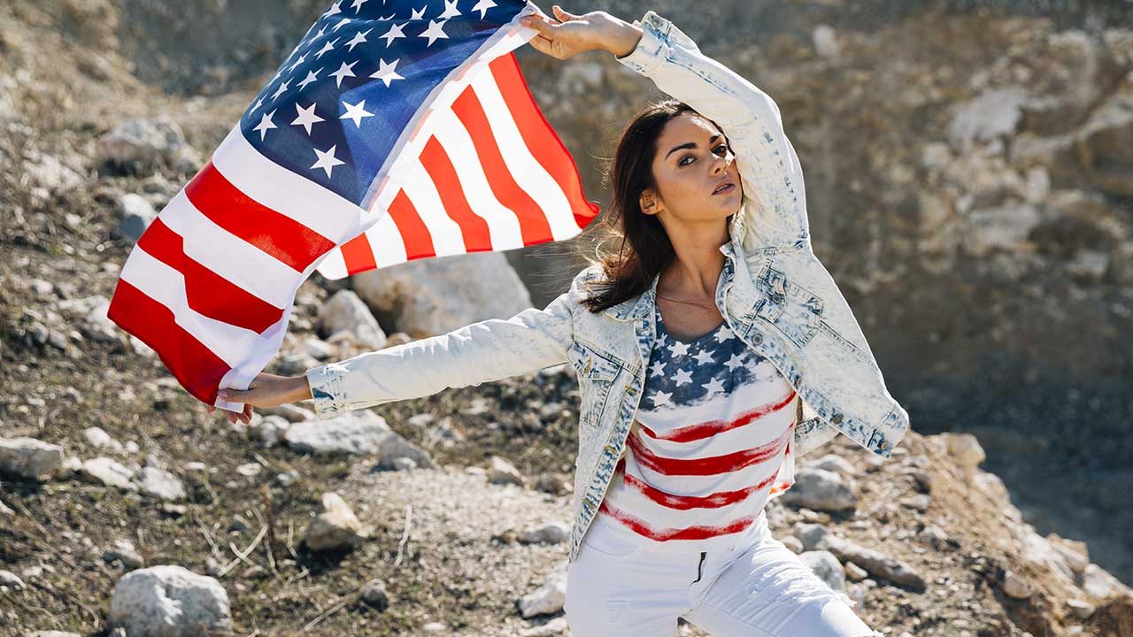 Patriotic 4th of July outfit using red, white, and blue accessories from the dollar store